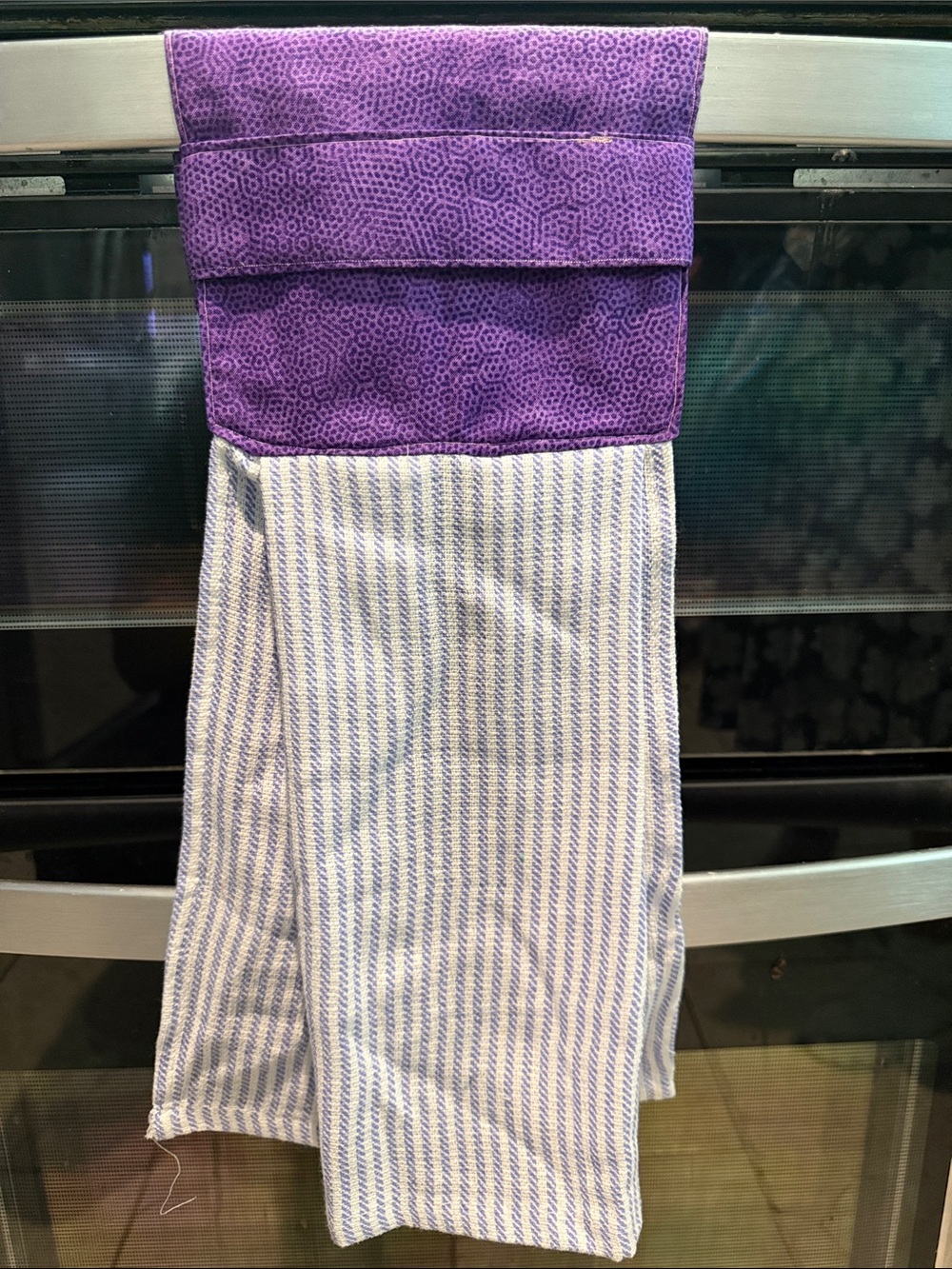 Handmade purple hanging kitchen towel